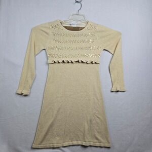 Girls Bonnie Jean Gold Sparkle Sequin Ruffle Long Sleeve Knit Dress 16 christmas
